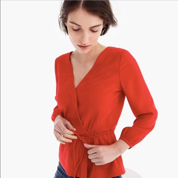 J.Crew Drapey Crepe Faux Wrap Top Navy Blue - Picture 5 of 8